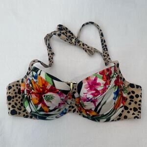 Victoria’s Secret‎ Push Up Halter Floral Tropical Animal Print Bikini Top Sz 32B
